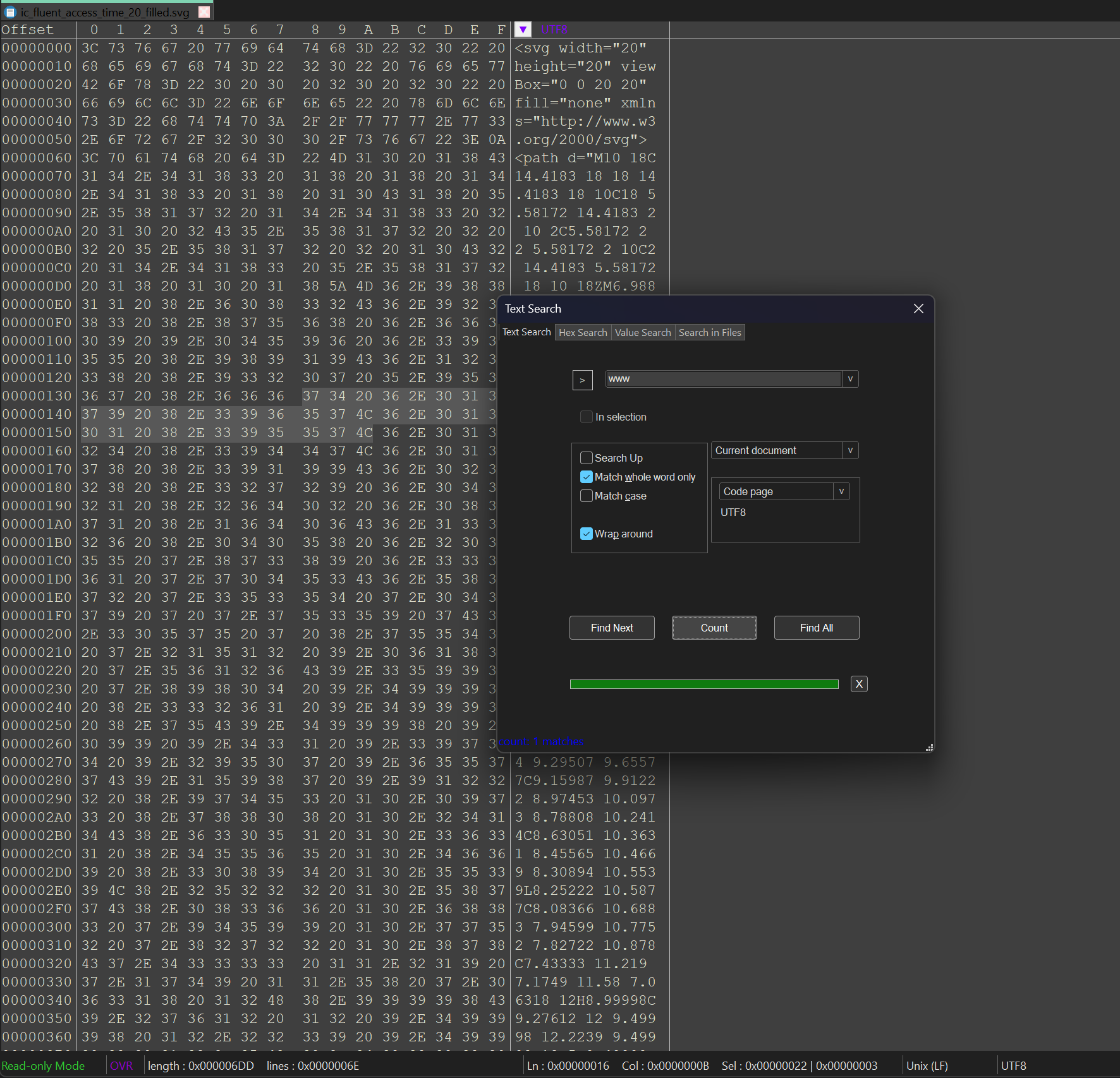 Hex editor process and disk view