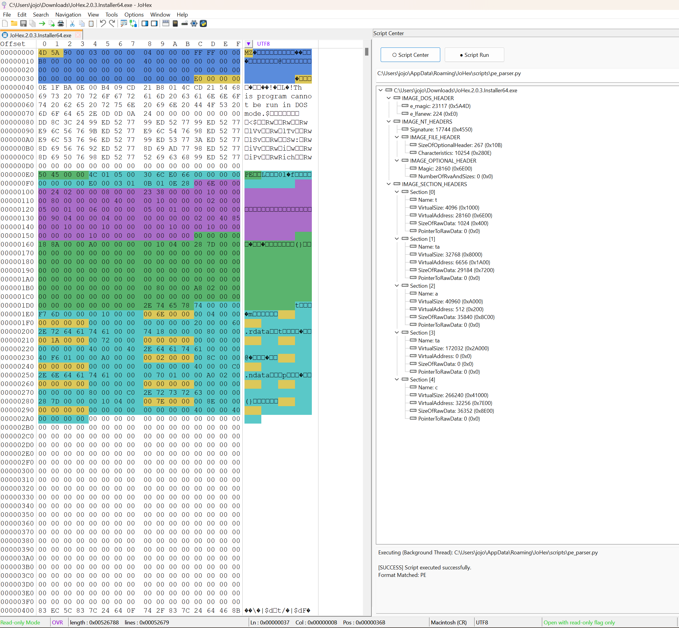 JoHex — Python binary analysis for Windows